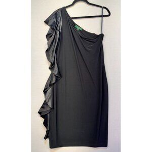 Lauren Ralph Lauren Evening One-Shoulder Dress  Size 10 Black Ruffle Detail